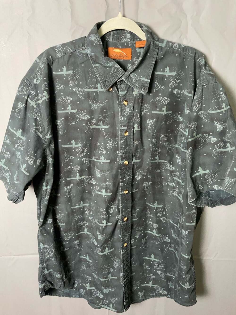 Bob Timberlake Men's Short Sleeve Button-Down Shirt with Canoe and Paddle Patter